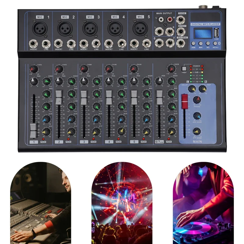 Portle -channel o Mixer with USB DJ Sound Mixing Console MP Jack V Power Studio Recording