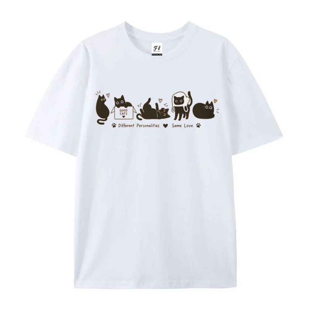 Women T Shirt Cat Different Personalities Same Love Graphic Print Short Sleeve Cotton Summer Casual Loose Tee Tops