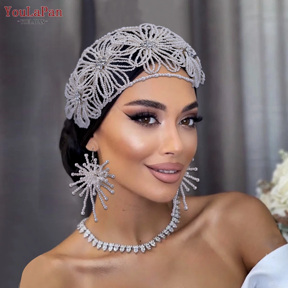 YouLaPan-Diadema nupcial de perlas HP448 para mujer, accesorios de boda, corona de pelo con cuentas elegantes para novia, tocado de flores para fiesta