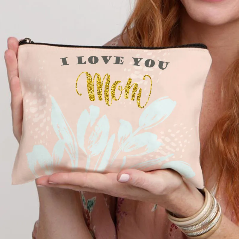 Best Mom Print and Flower Pattern Women Makeup Pouch Mother Exclusive Travel Bag Lipstick Makeup Brush Bag  Large Capacity Pouch