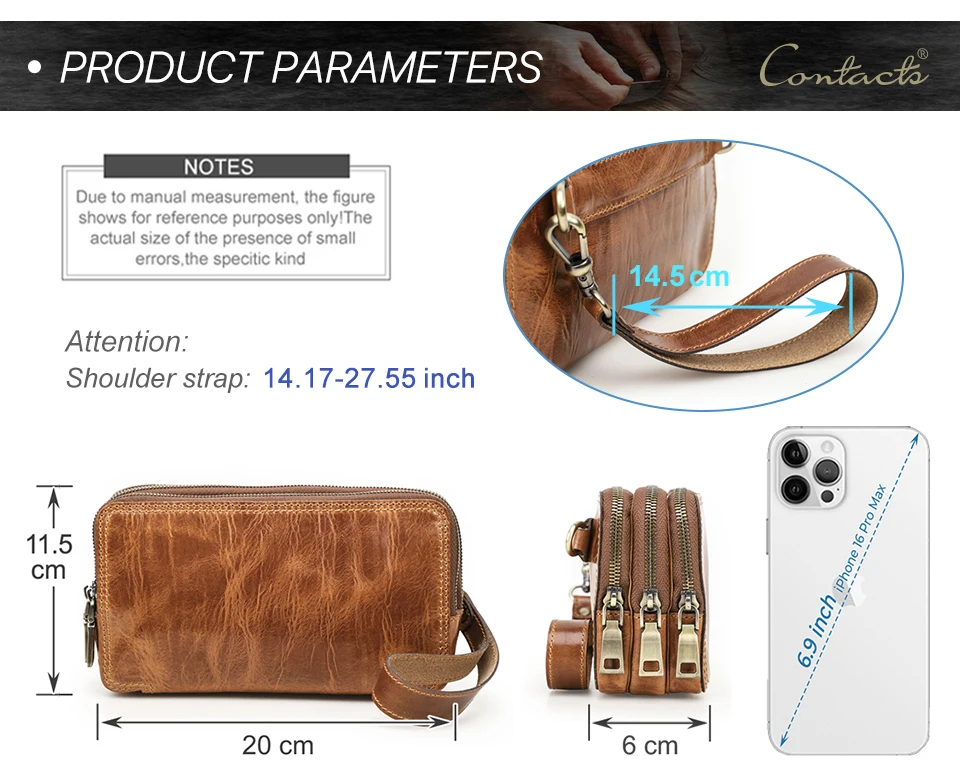 CONTACT'S Clutch-Taschen aus echtem Leder für Herren, luxuriöse Designer-Umhängetasche, lange Geldbörse, Damentasche, Handtasche, Geldbörse, Handytasche – Detail 5