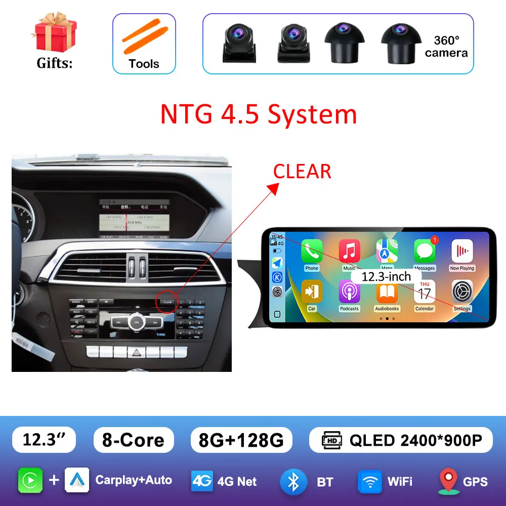 Carplay QLED Ultra-thin Screen Car Multimedia Radio Player for BENZ C CALSS W204 2011 - 2014 Navi GPS BT Android 16 Accessories image 3