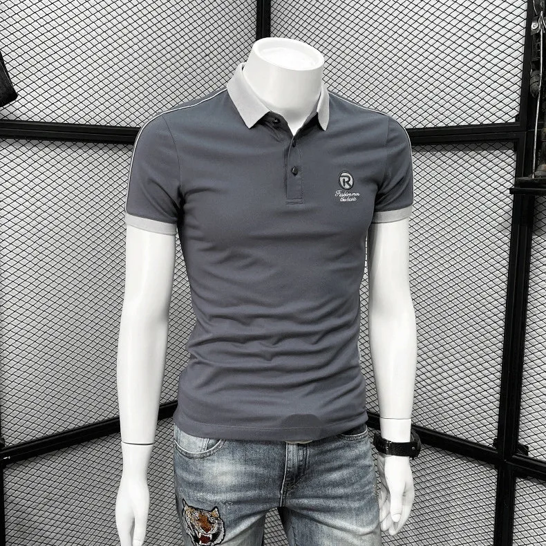 Herren Sommer Polo T-Shirt mit Kontrastfarben-Splicing Halber Ärmel und Stickerei Ideal für Büro und Freizeitaktivitäten