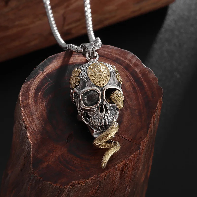 Gothic Skull Head Snake Pendant Necklace FOR Women Men Punk Halloween Jewelry Wing Bat Skeleton Choker Clavicle Chain Party Gift