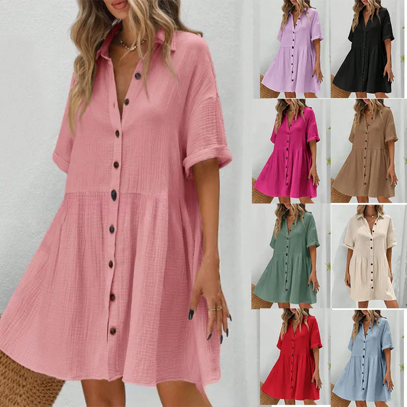 

Dress Women Mid Length Dresses A Line Shirt Vestidos Y2k Streetwear Short Sleeve Work High Waist Elegant Beach Party 2025