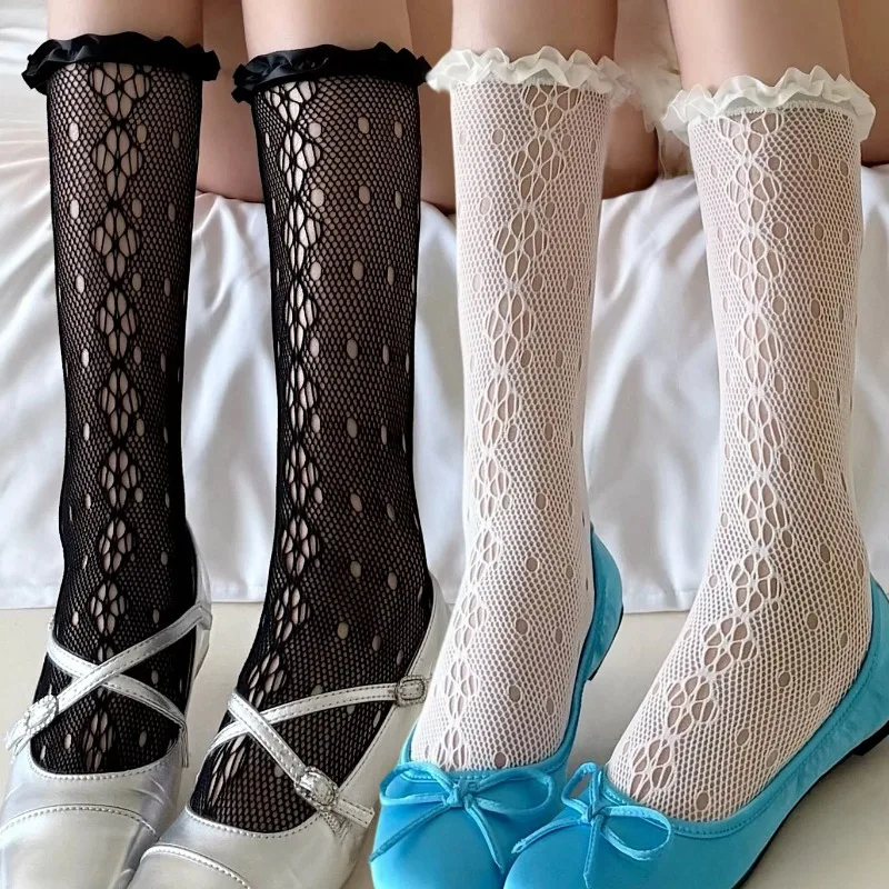 Summer Hollow Lace Stockings Women Lolita Style Skirt Accessories Sock Korean Leg Socks Ruffle Knee Highs Socks Girl Stockings