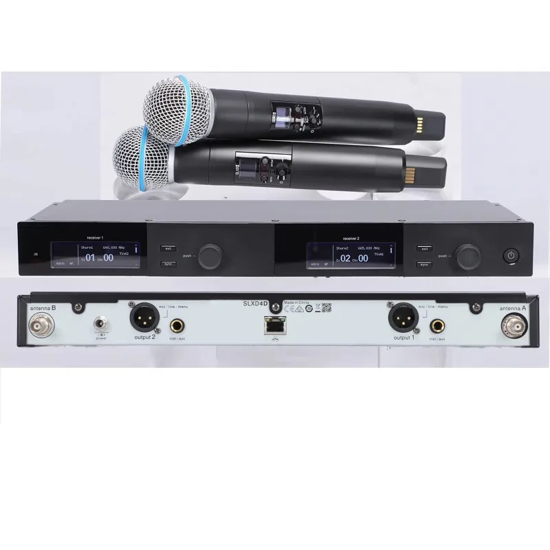 High-quality 2-channel true diversity UHF microphone wireless system with metal handheld device for singing