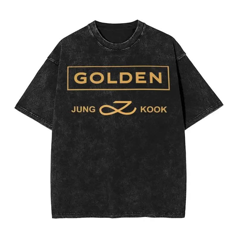 Jungkooks Golden T shirt hip hop washed 100% cotton Harajuku T-shirt Vintage for Men Women tops streetwear summer tee shirt