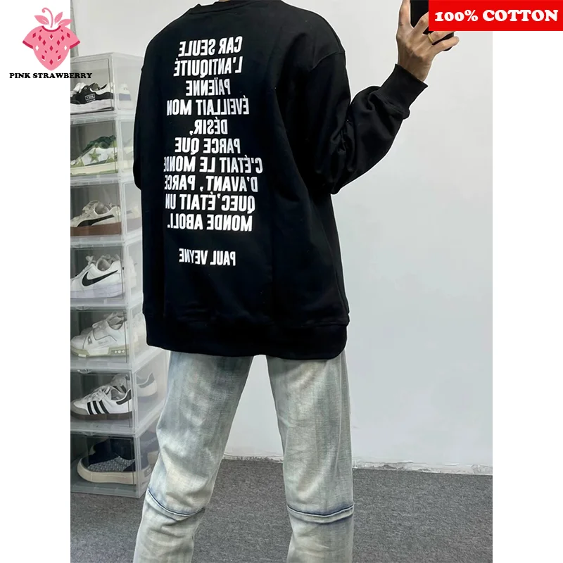 

American Hip-hop Long sleeves T-shirt Men Autumn 2025 New 100% Cotton Black O-Neck Loose Casual T-shirt Y2k Top Man clothing