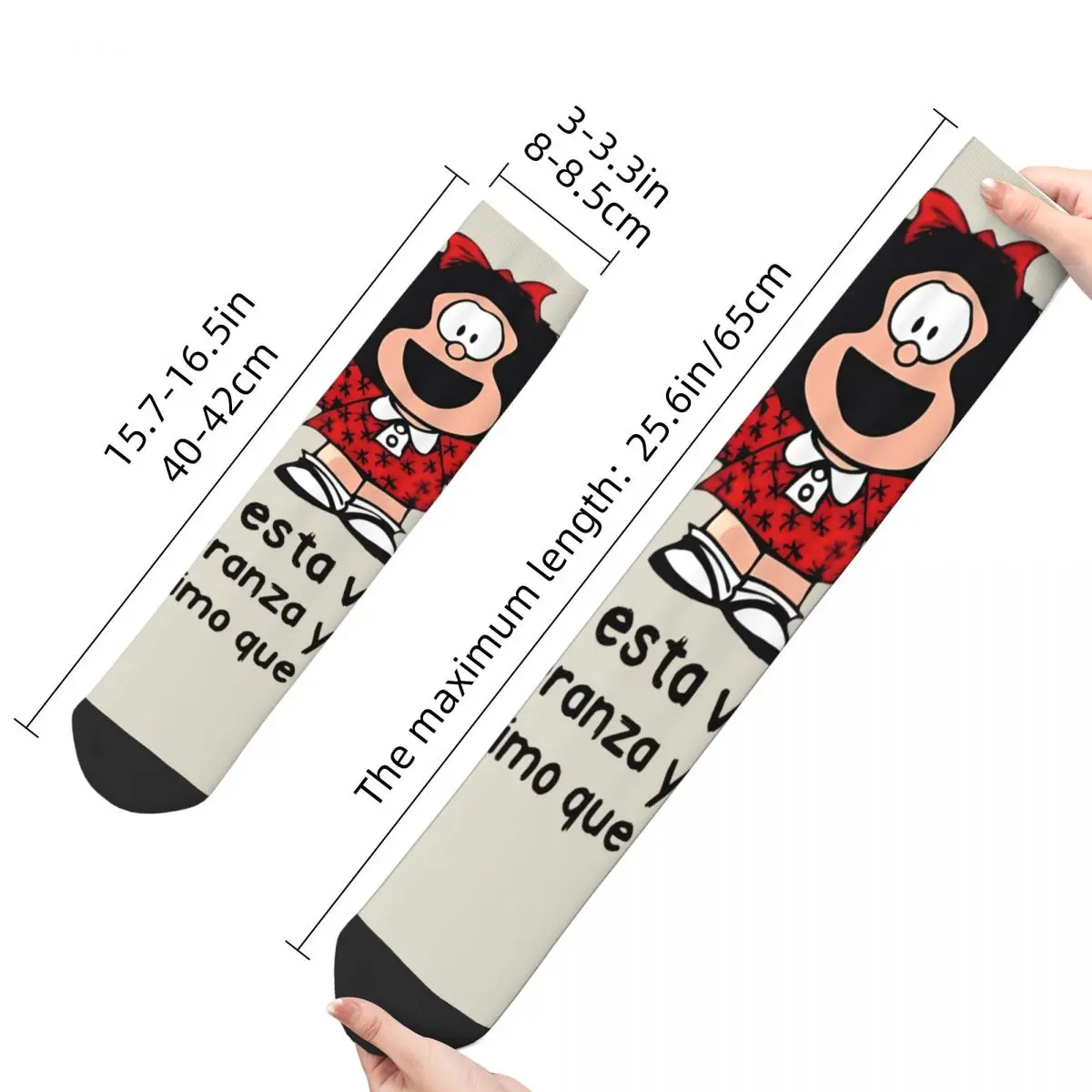 Retro Retro Men\'s Socks Mafalda Cartoon Unisex Street Style Pattern Printed Funny Crew Sock Gift