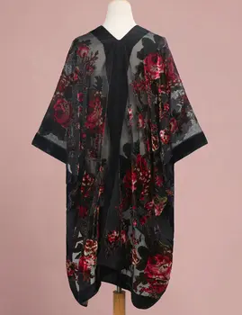 Cardigan lungo in velluto burnout da donna in stile bohémien con copricostume da spiaggia, cardigan di lusso per le vacanze, scialle, nappa, chiffon 10 best sales kimono di chiffon - №4