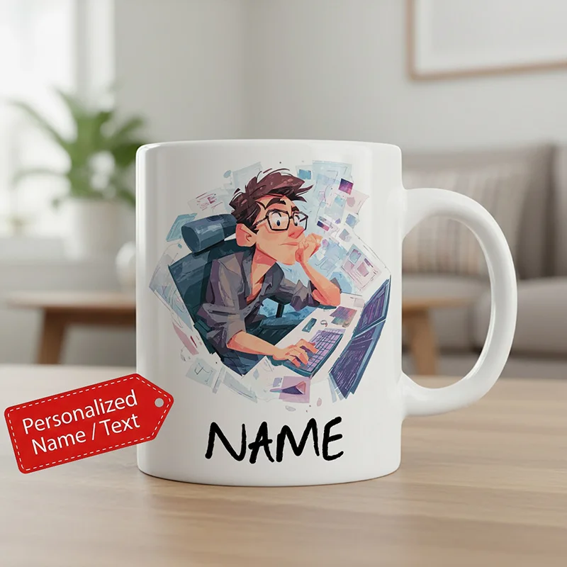 Custom 11oz Ceramic Coffee Mug Cartoon Computer File Digital Art Design Creative Workflow Microwave Safe Gift Office Worker
