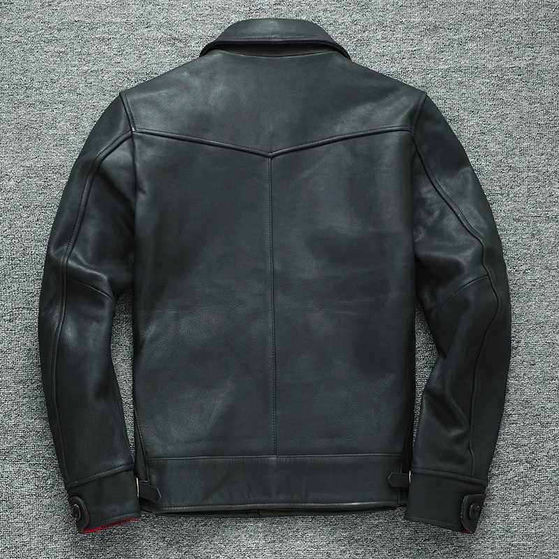 

Men's Casual Leather Jaet Autumn Winter New Sle Genuine Top Layer Cowhide Busin Leisure Collar Multiple kets Coat