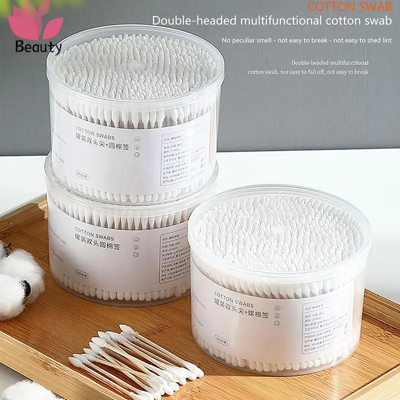 

500pcs Boxed Disposable Cosmetic Cotton Double Head Cotton Swab Women Makeup Cotton Buds For Wood Sticks Nose Ears Cleaning Tool