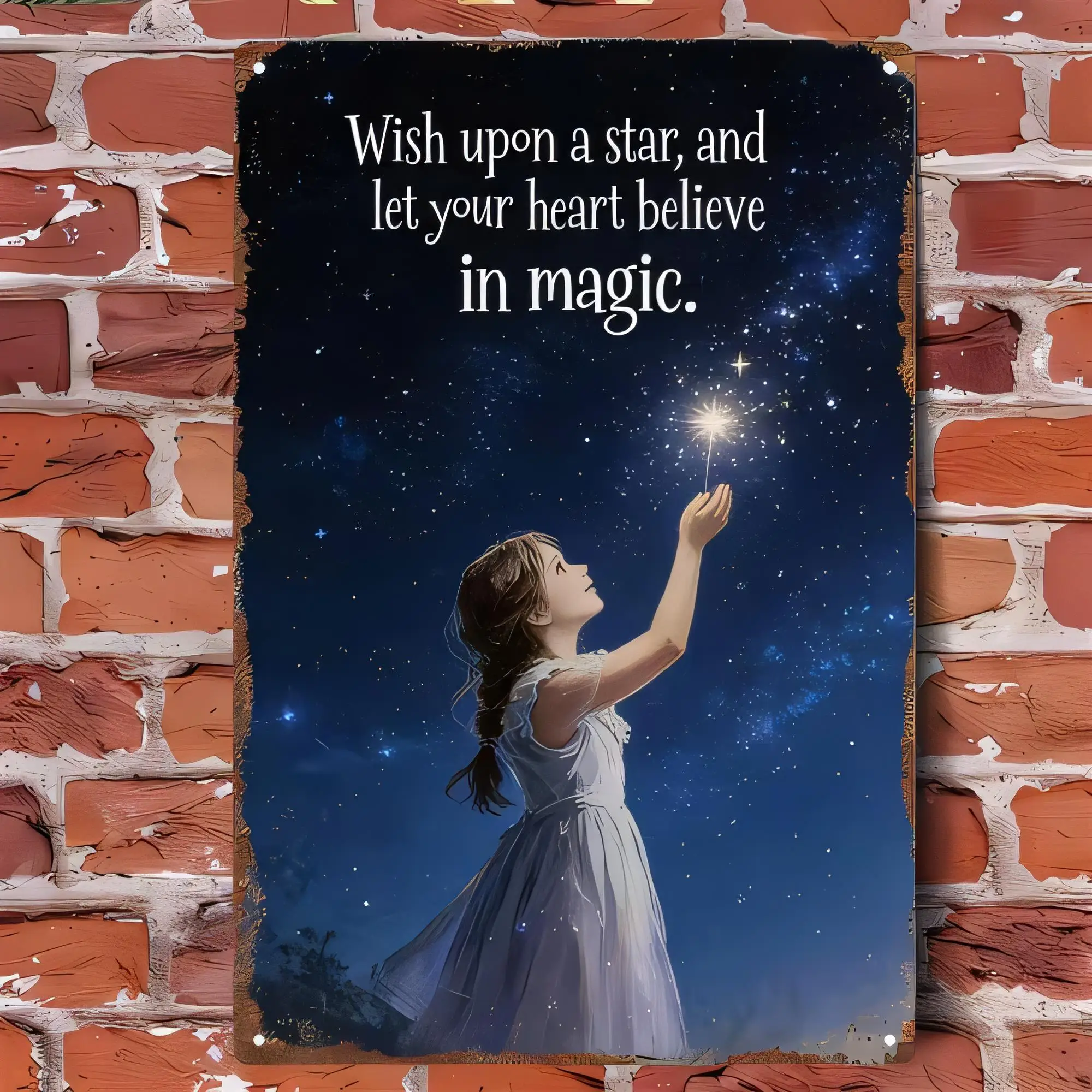 Tin Sign Upon a Star Let Your Heart Believe in Magic Vintage Blue Night Sky Starry Wall Decor Inspirational Poster Metal Plaque
