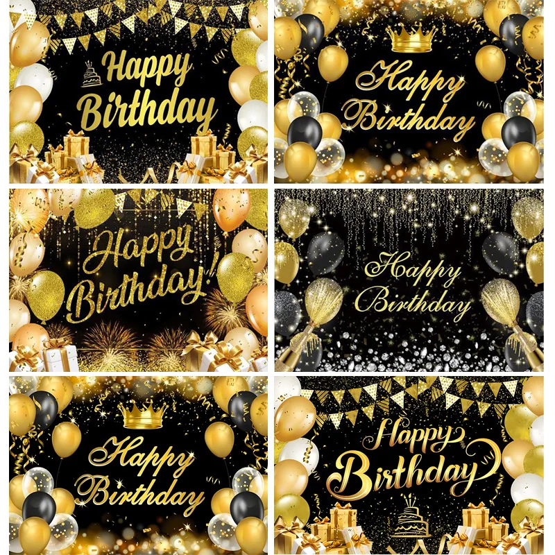 Gold Glitter Birthday Decorations Backdrop for Photography Party Decor Background Banner for Photoshoot Photo Studio Props QQ-01