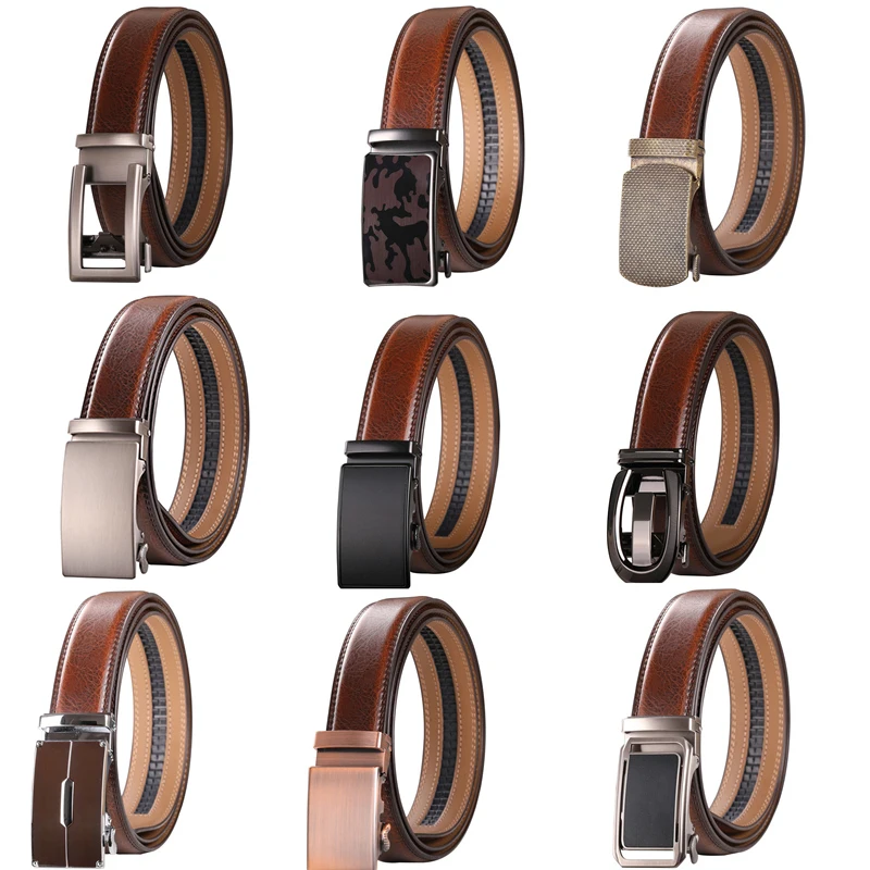 

Luxury 3.5cm Width High Quality Cowhide Genuine Leather Belt For Men Business Metal Automatic Ratchet Buckle Belts Male B362