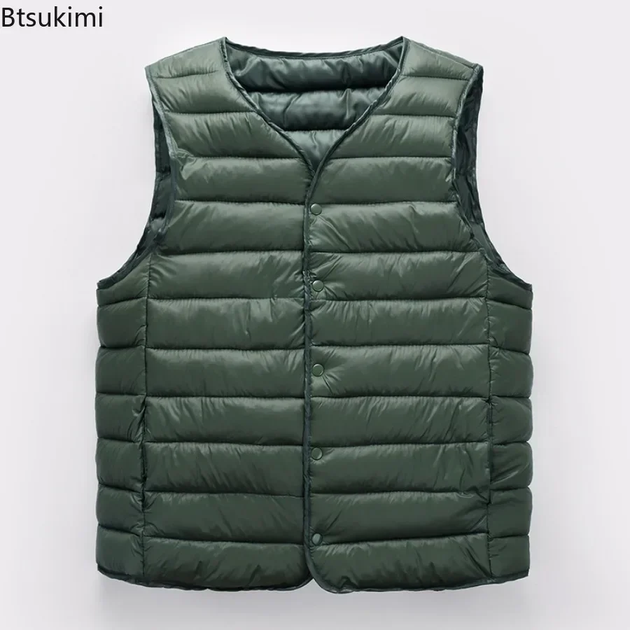 

New 2025 Lightweight Down Cotton Vest for Men Autumn Winter Sleeveless V-neck Vest Jacket Male Warm Inner Wear Casual Waistcoat