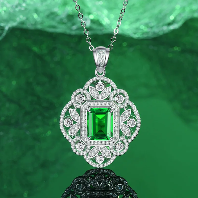 

Luxury Solid Platinum PT950 Women's Emerald Pigeon Red Blue Moissanite Diamond Pendant Necklace