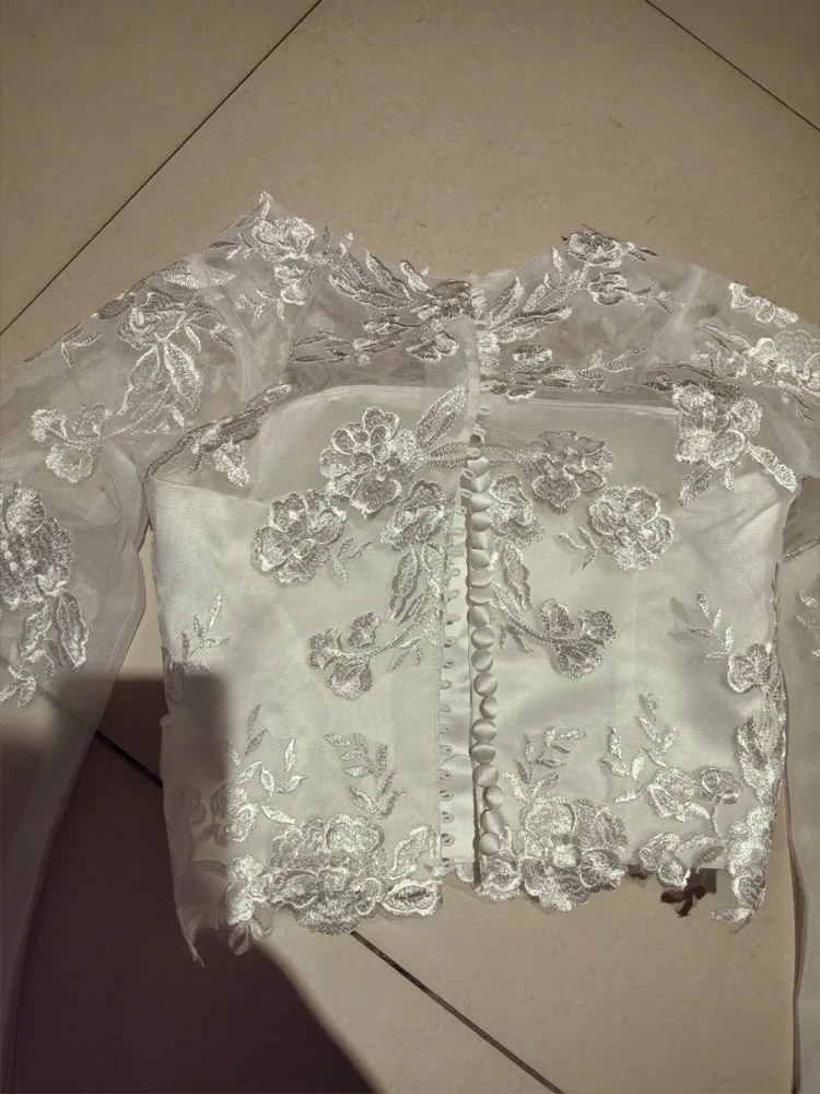 Lace Wedding Jacket Sequined Bridal Wrap Bolero Weddng Coat Top Trumpet Sleeve Customized
