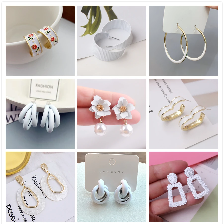 Sweet White Color Daisy Enamel Dangle Earrings for Women Heart Flower Knot Leaf Metal Korean Orecchino Romantic Wedding Jewelry