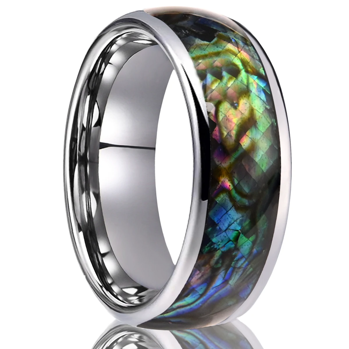 High Quality 8mm Couple Ring Best Tungsten Ring Abalone Sea Shell Inlaid for Wedding Bands Direct Factory Source