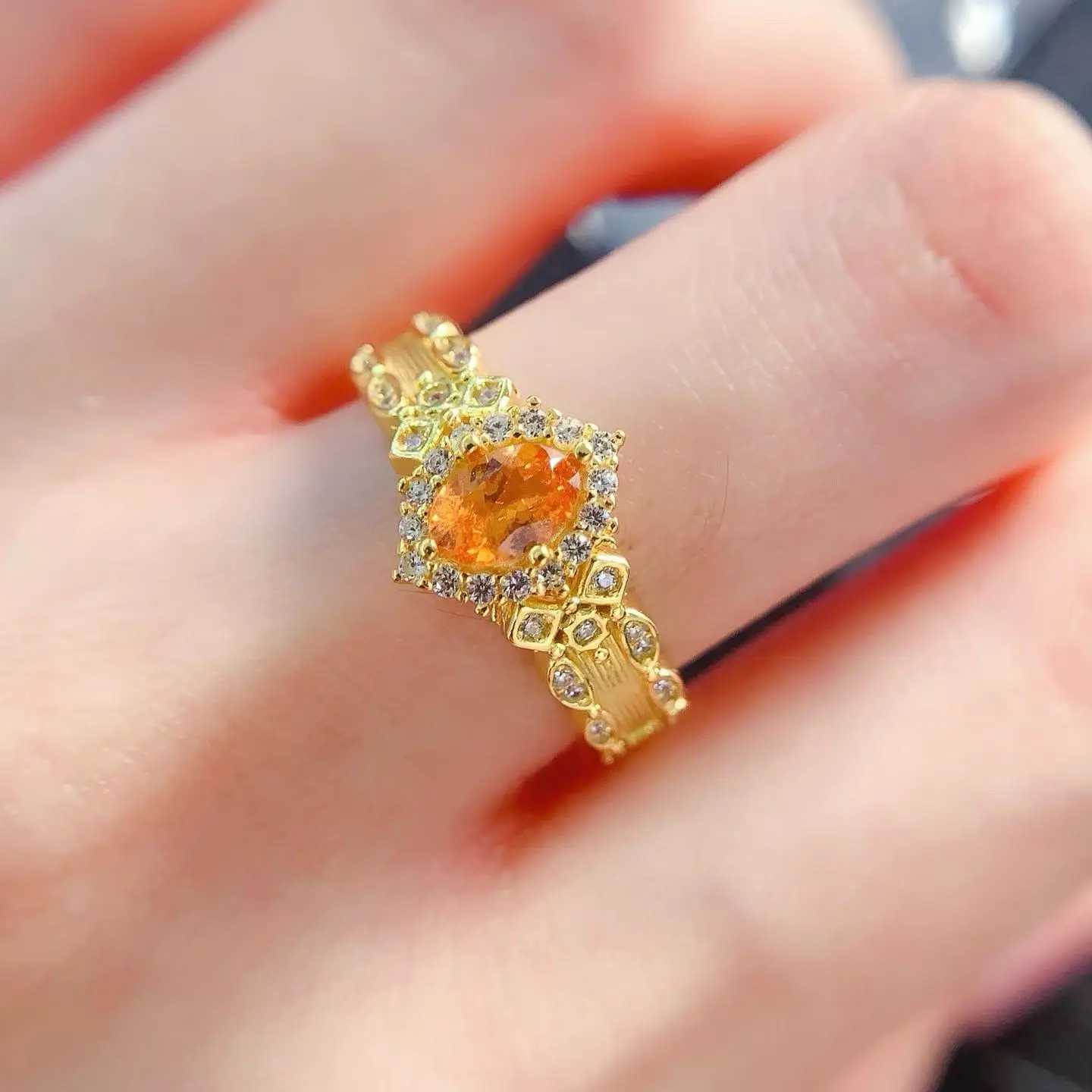 Exquisite 925 Silver Ring 4x6mm 0.5ct Natural Fanta Garnet Ring with Certificate Silver Mandarin Garnet Jewelry