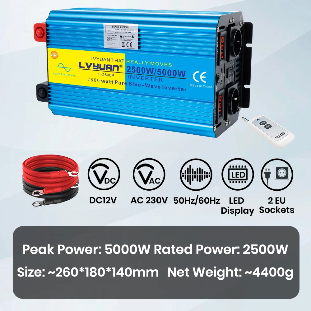 EU Socket Zuivere Sinus Omvormer 5000 W/6000 W/7000 W/8000 W DC 12 V 24 V Naar AC 220 V 50 HZ Omvormer Oplader Converter Adapter