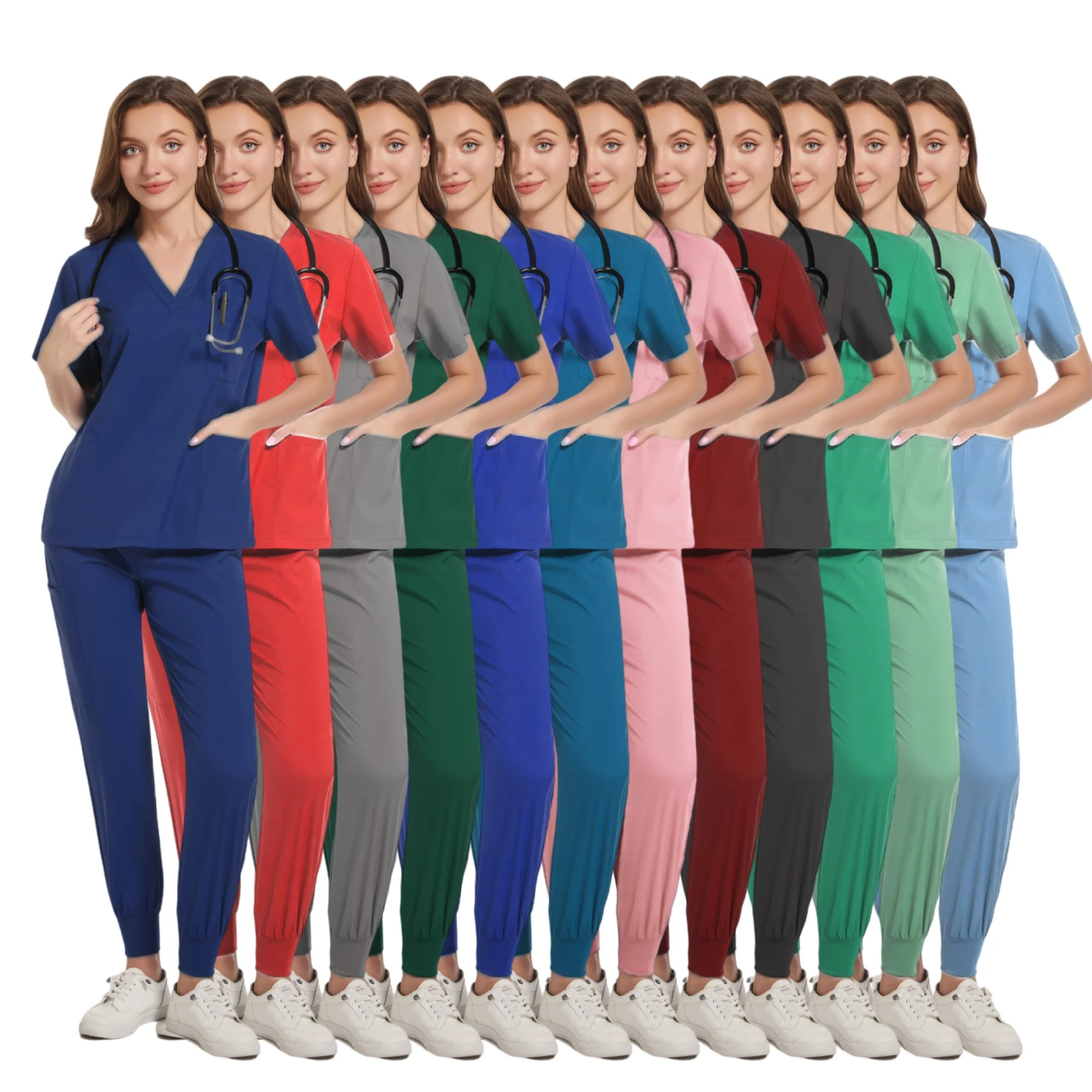 High Quality Nurse Hospital Uniforms Beauty Dental Salon Work Clothes Uniform Medical Scrubs Sets for Women Joggers Suits