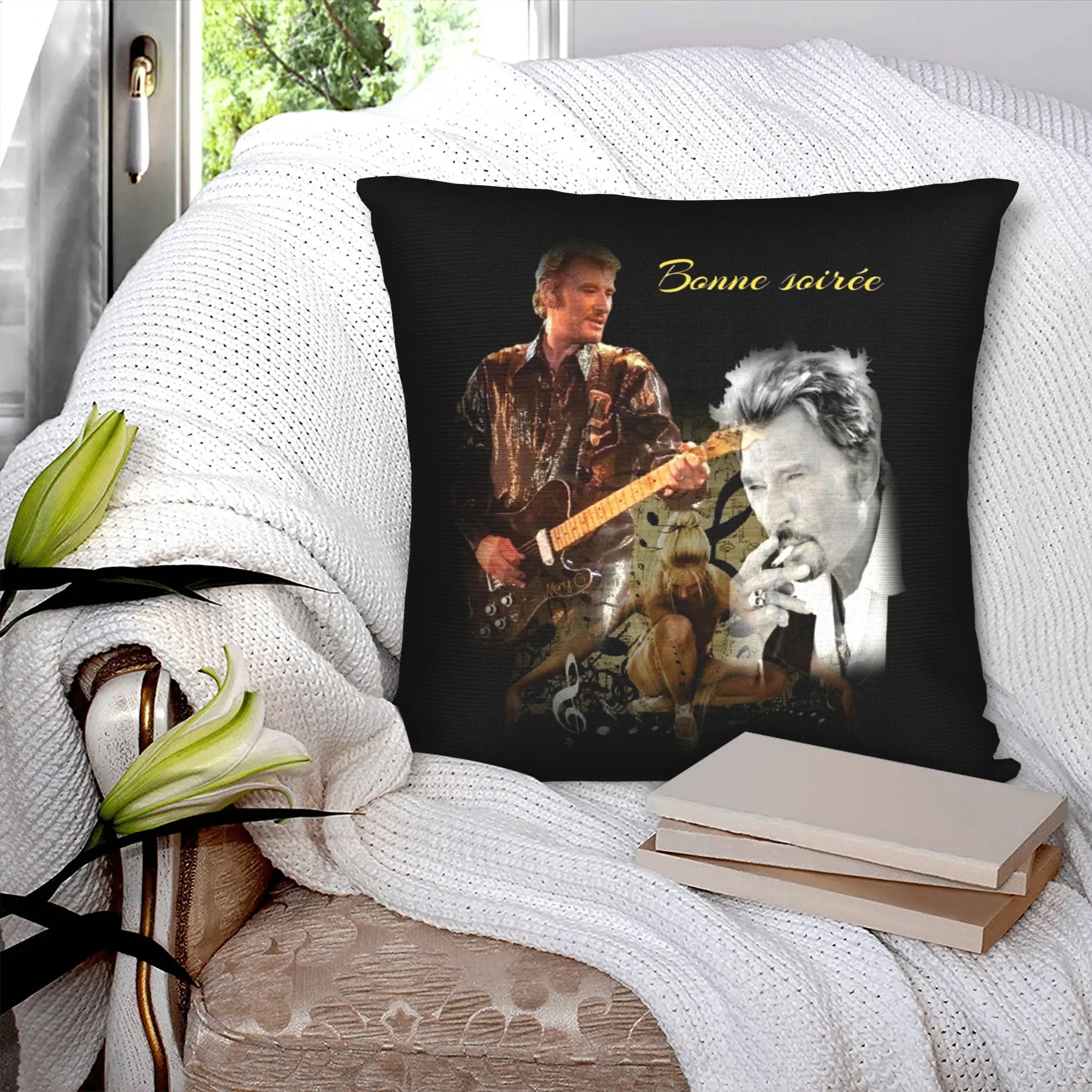 Johnny Hallyday Cushion Cover 40x40cm France Singer Rock Star Soft Nordic Pillow Case Home Decor