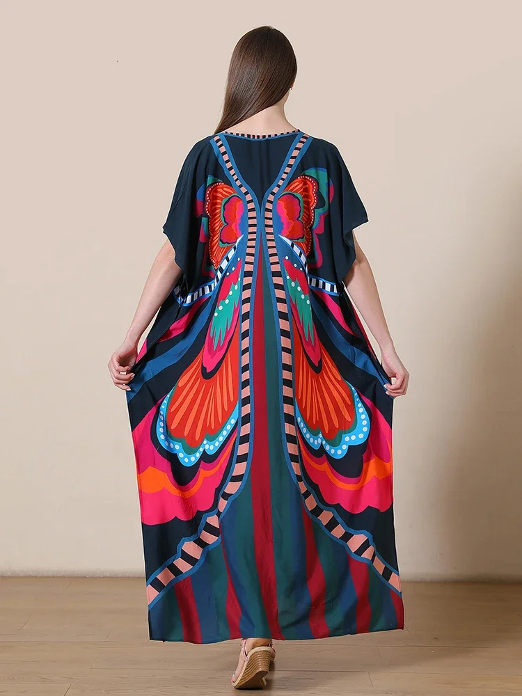 2025 nuevo vestido playero para mujer, vestido largo estampado elegante de talla grande para playa, traje de baño a la moda para verano, ropa de playa para cubrir vacaciones