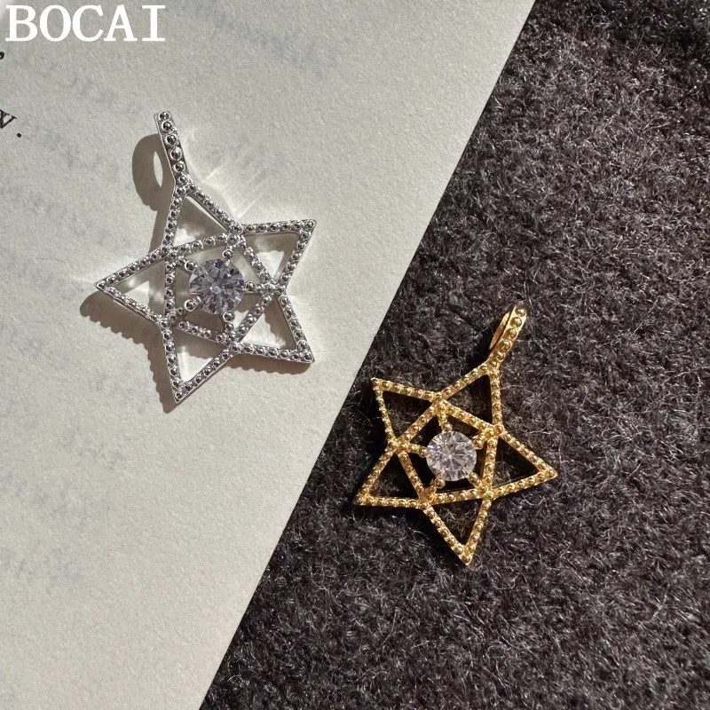 BOCAI New S925 Pure Silver With A Luxurious Temperament Inlaid With Zircon And A Five Pointed Star Pendant