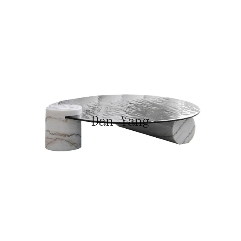 y'j minimalist round coffee table light luxury marble water ripple hot melt glass coffee table