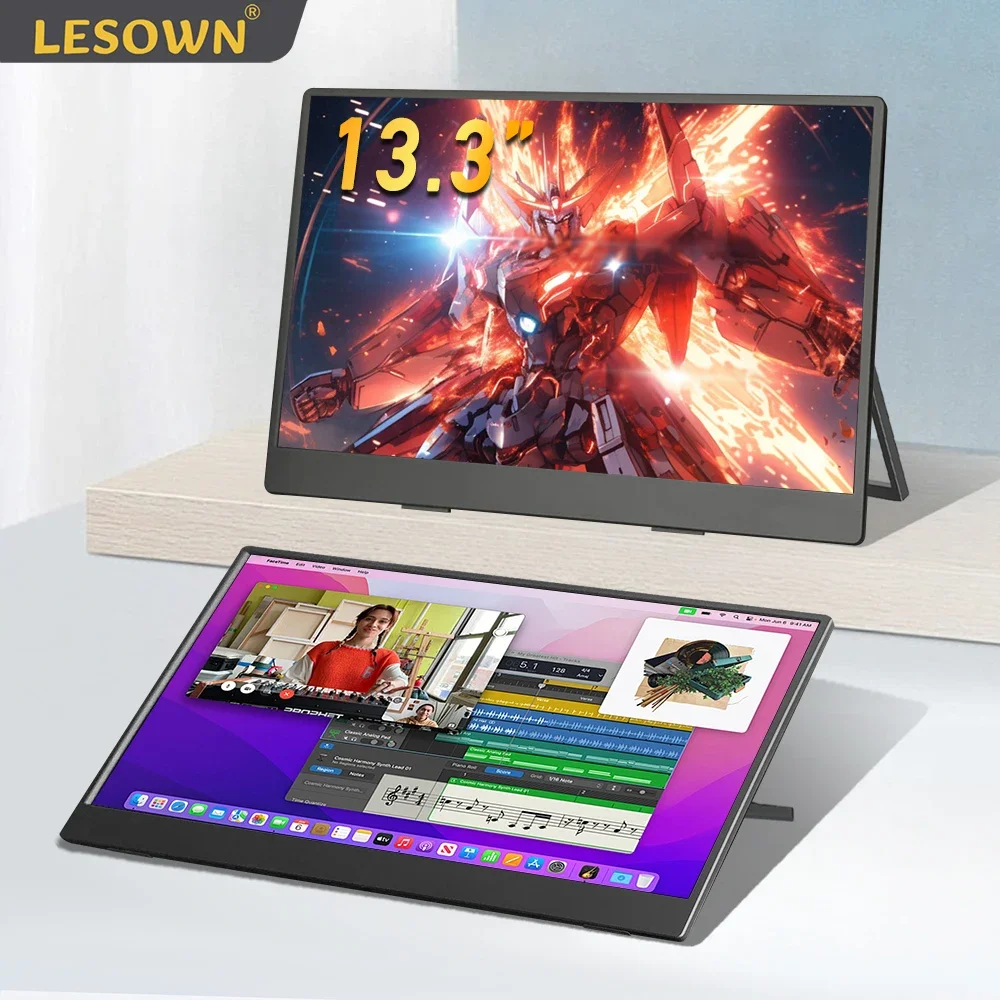 

LESOWN 4K Touch Screen Portable Monitor 13.3 inch 1920x1080 IPS HDMI Type-C Widescreen Display with Holder Stand for Computer PC