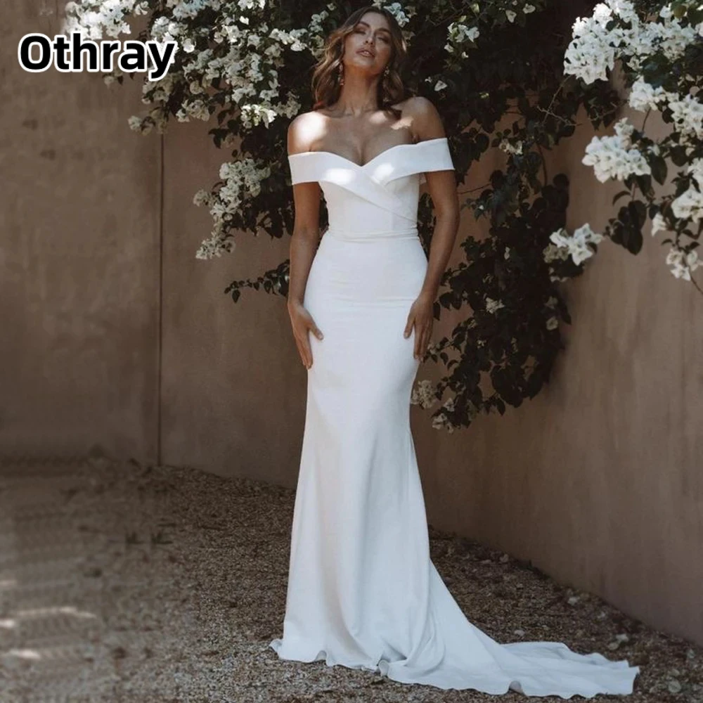 

Othray Elegant Satin Mermaid Long Wedding Dress for Woman Bridal Dresses Off Shoulder Suitable Request Wedding Wear