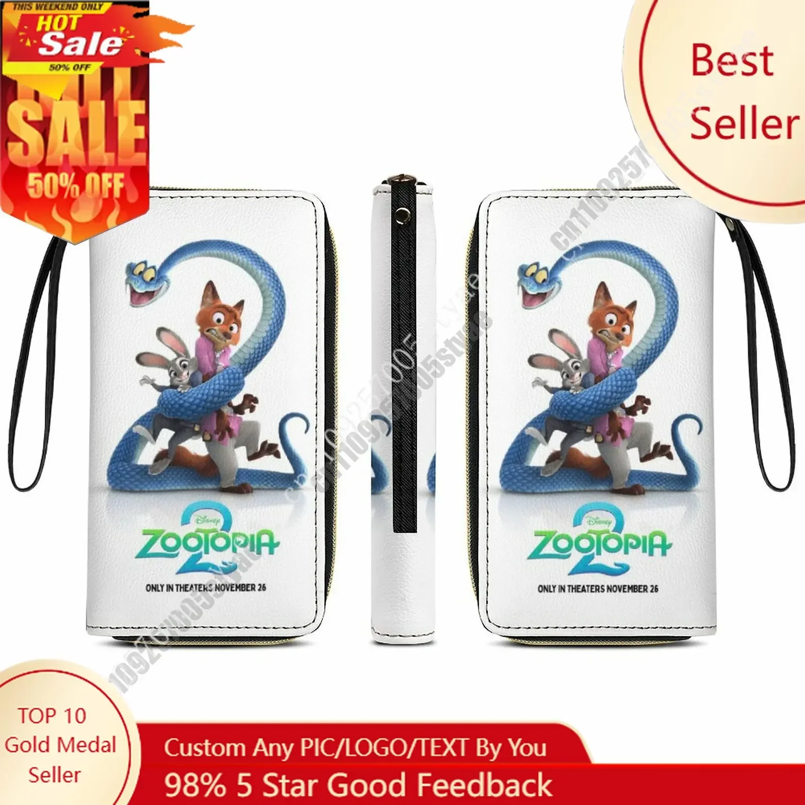 

Zootopia2 Leather Wallet Disney Licensed Customizable Personalized Design Your Pattern Portable Purse Double-sided Printing
