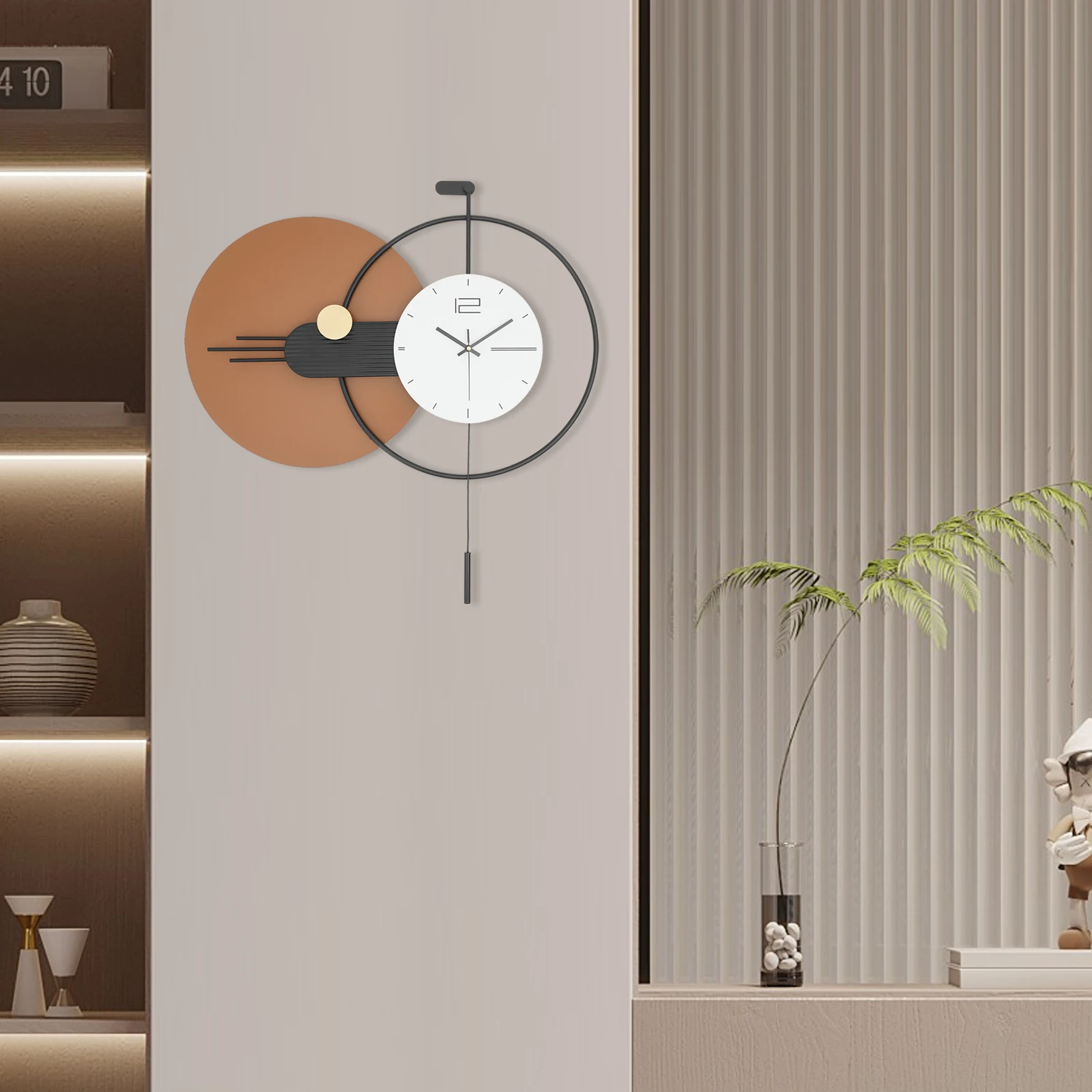 

Modern Round Wall Clock, Wall Clock with Pendulum, Large Wall Clock 79*72cm for Living Room , Offices