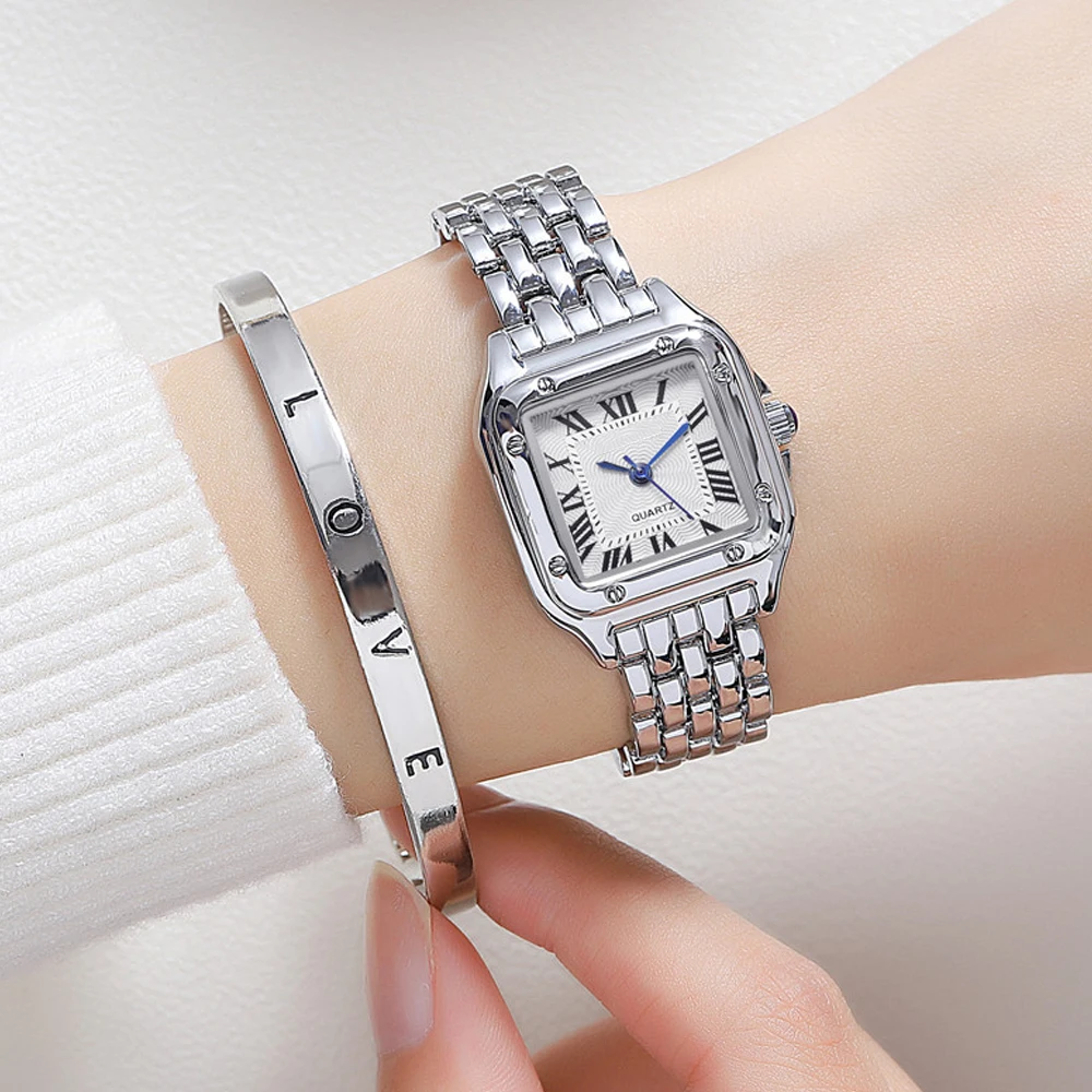 MAYZHISU Women's Fashion Square Watches Gold Alloy Strap Luxury Ladies Quartz Wristwatches Qualities Female Roman Scale Clock