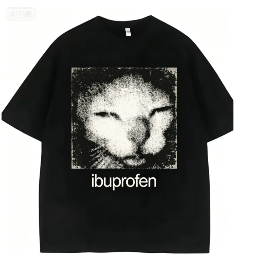 2026 Vintage Funny Ibuprofen Cat Meme Graphic T Shirt Men Women Humor Fashion T Shirts Oversized Casual Streetwear T-shirts