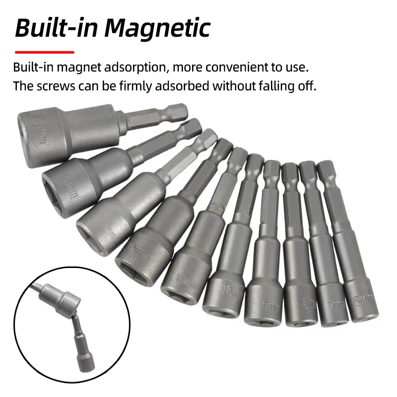 6-19MM Magnetic Impact Hex Socket Sleeve Set Nozzles Nut Driver Electric Drill Bit Adapter Repairing Power Tools 1/4 Hex Shank