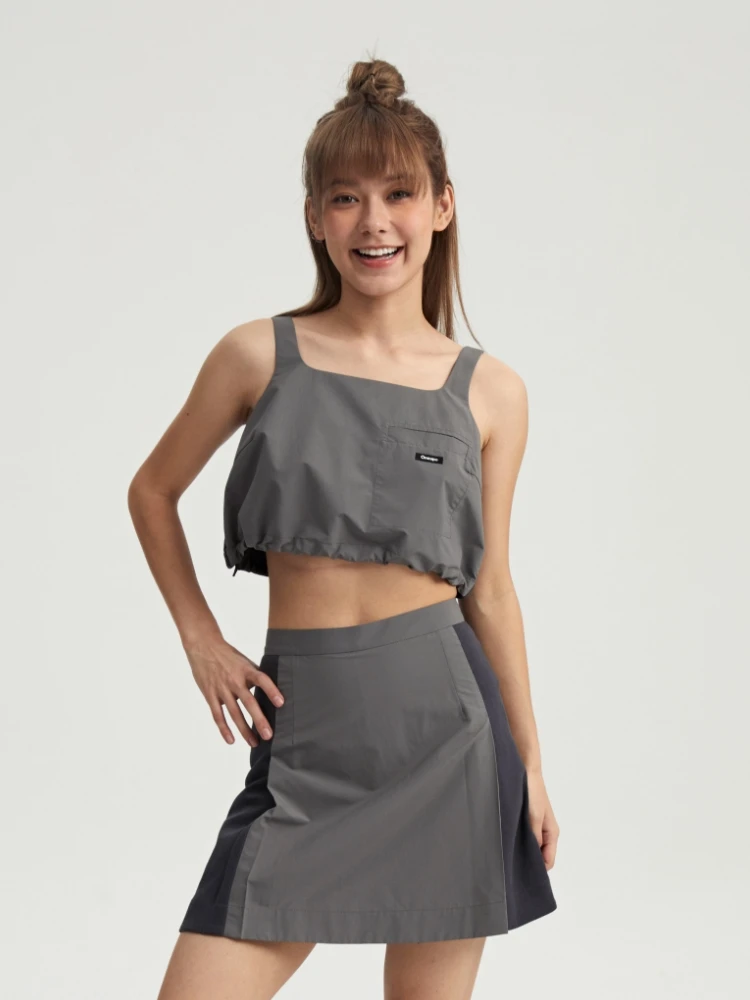 Oneup Casual Outdoor Sporty Two-Piece Set Short Strap Vest And A-Line  Skirt Cotton Blend Summer Fashion Ensemble