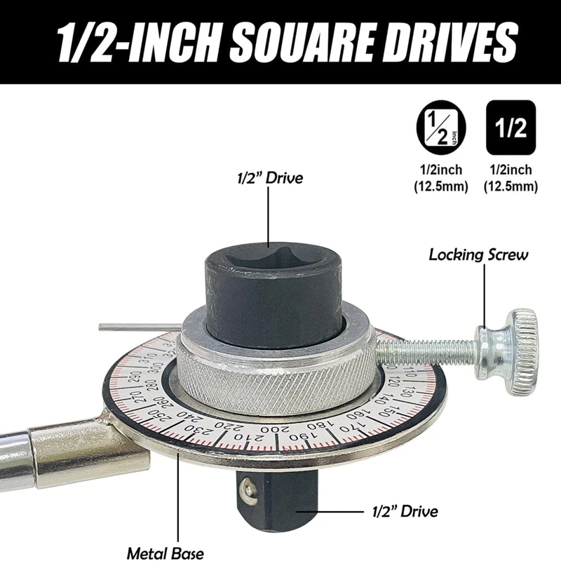 Hot Torque Angle Meter, 1/2 Inch Drive With Flexible Clip Arm, 0°-360° Measurement Range, Torque Wrench Angle Gauge