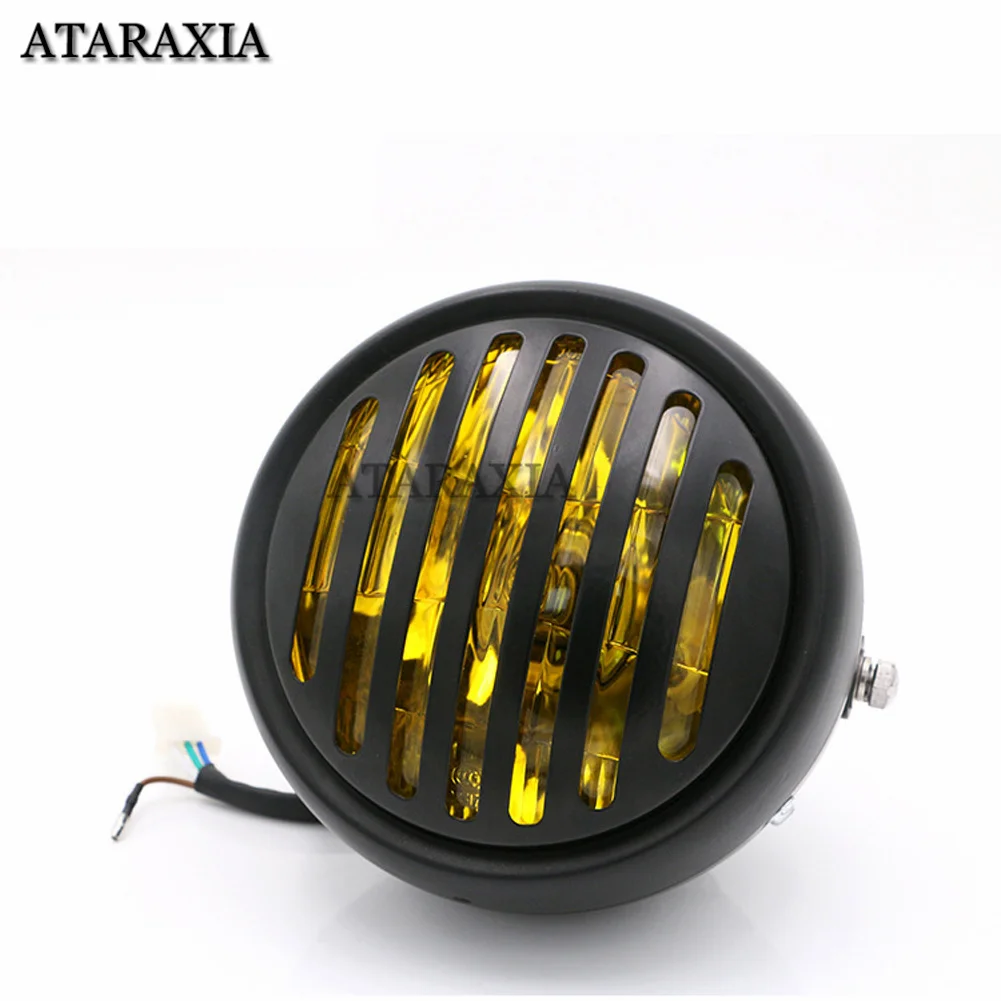 Black Metal Retro 6.5inches Headlight Round Motorcycle Grill Motorbike Retro Motor Moto Scooter Halogen