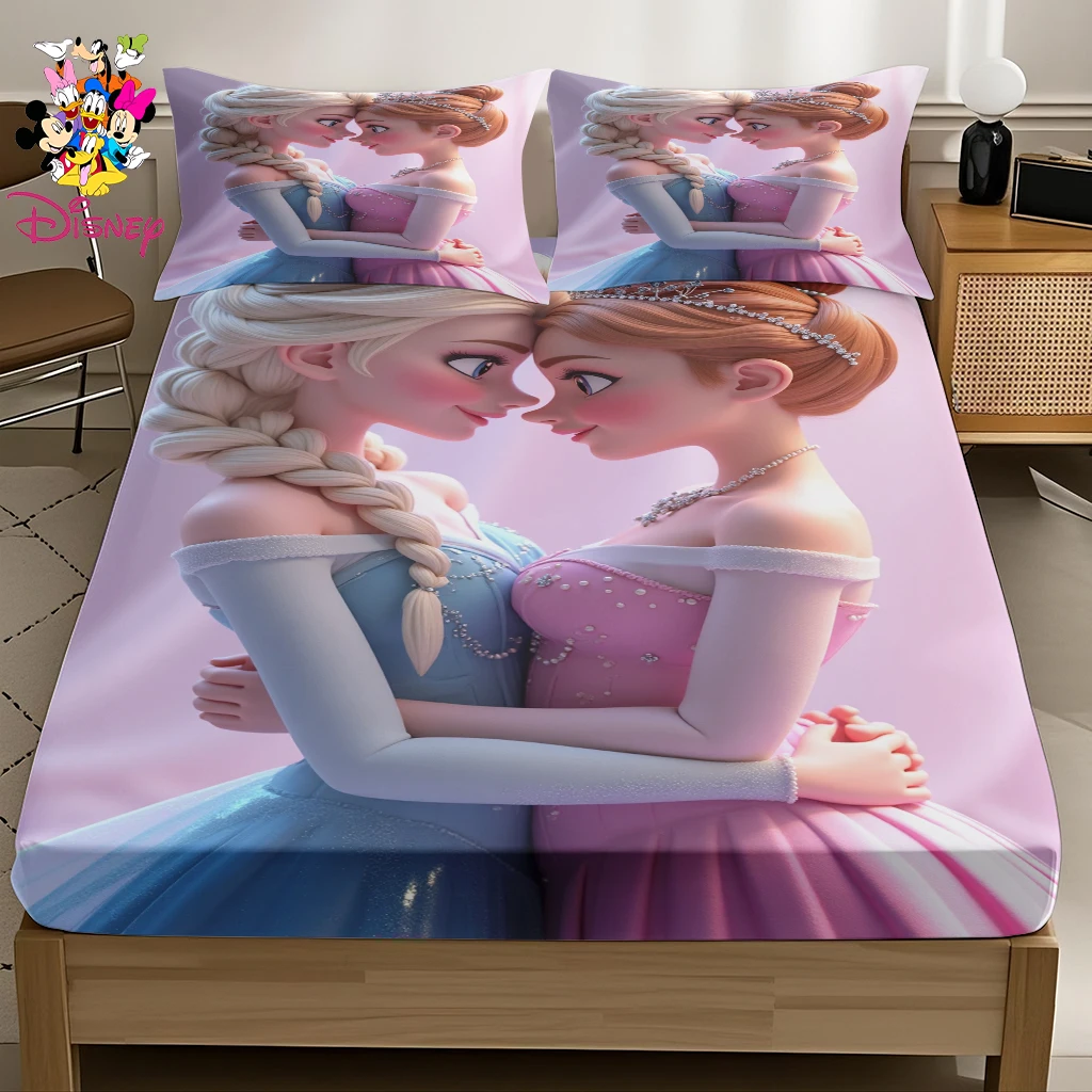 Ensemble de draps-housses princesse Disney la reine des neiges, Elsa et Anna, décoration douce et confortable pour la maison, pour chambres à coucher/chambre d'amis, ronde toute l'année, 2/3 pièces