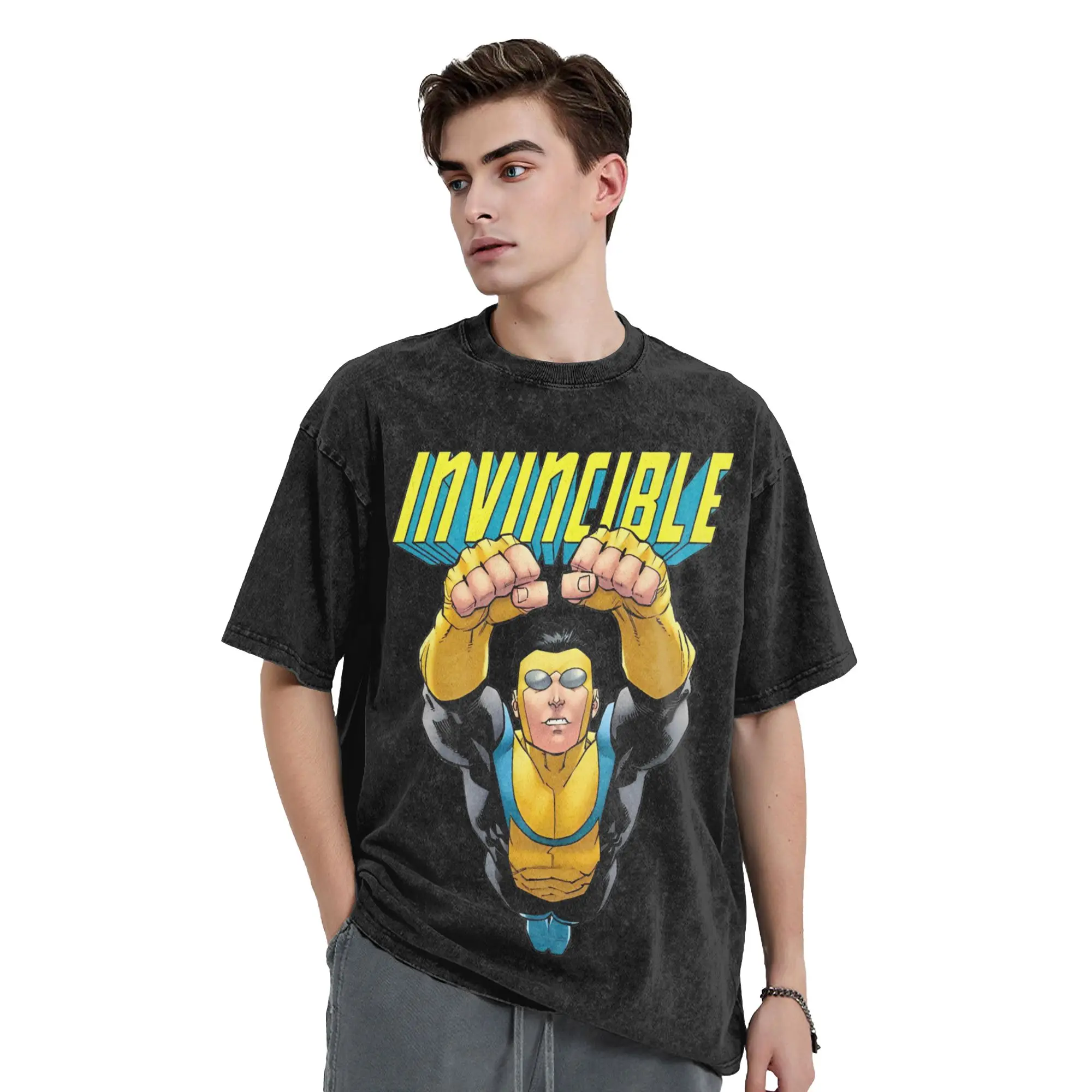 Washed T Shirts Invincible Mark Grayson Casual T-Shirts Oversize  Streetwear Cotton Summer Tops Tees for Men Women