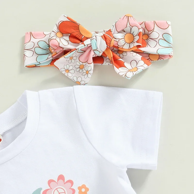 Toddler Baby Girl 2nd Birthday Outfit Two Groovy Short Sleeve Shirts Floral Flare Bell Bottom Pant Headband