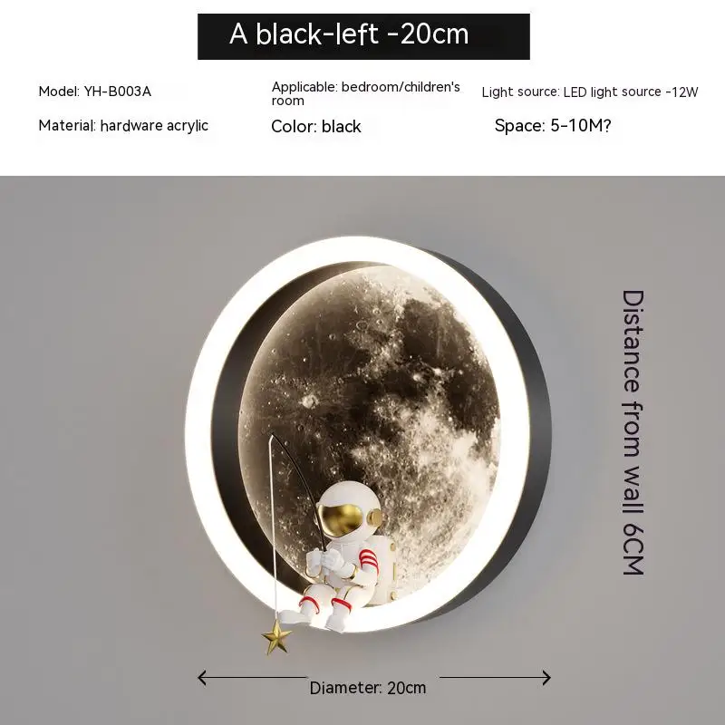Creatieve Astronaut Wandlamp Slaapkamer Bed Kawaii Maanlamp Woonkamer Loft Achtergronddecoratie Jongenskamer Decor Licht