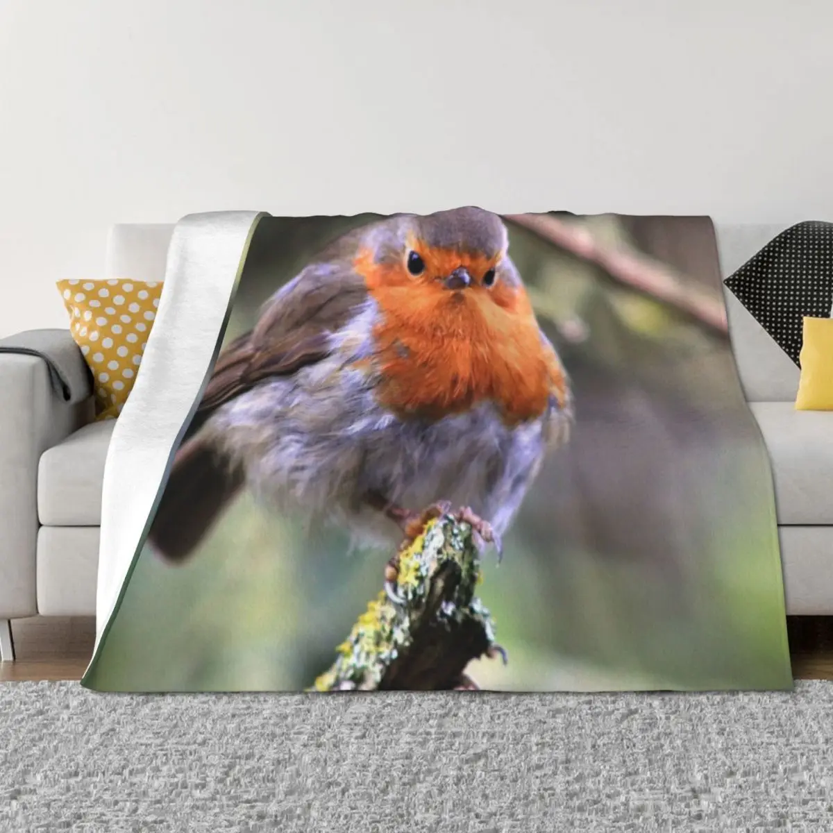 

Robin Watching Me Throw Blanket Picnic Softest Sleeping Bag Personalized Gift Blankets