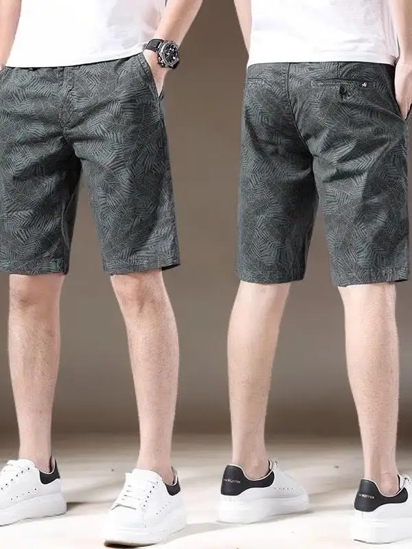 

Повседневная облегающая летняя мужская модная брендовая молодежная прямая нога в пять четвертей, свободная посадка, дышащая, легкая