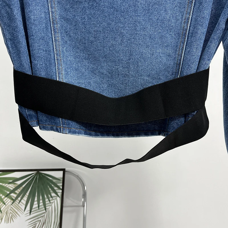 GALCAUR Solid Slimming Denim Jackets For Women Lapel Long Sleeve Patchwork Single Breasted Fashion Coat Female Clothing Style